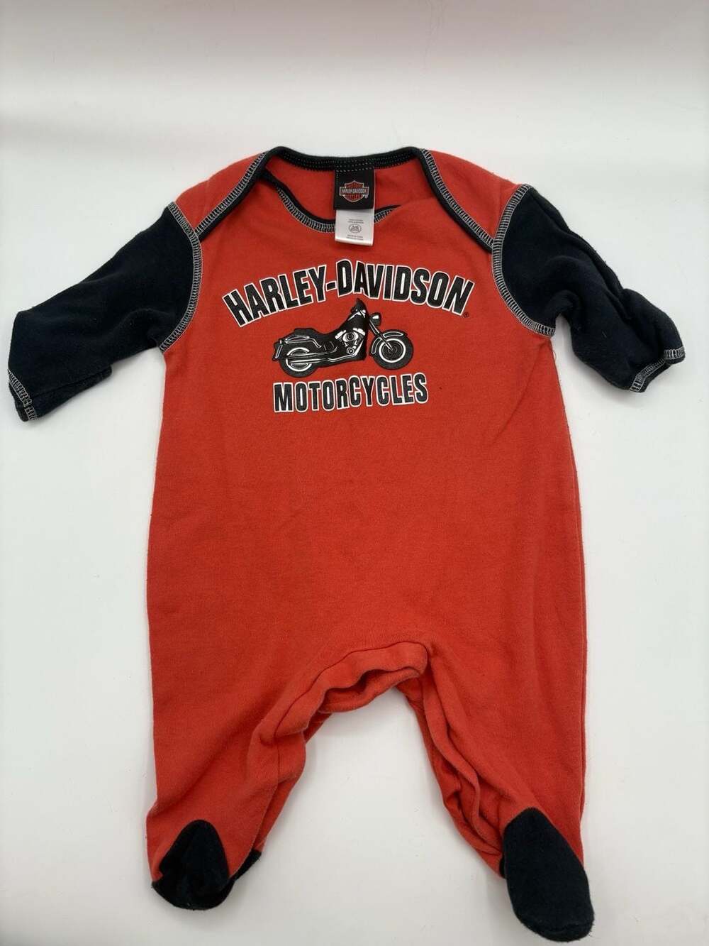 Harley-Davidson Baby Footed One Piece Sleeper Jumper Orange Black 3/6 Months